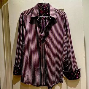 Robert Graham Casual Shirt, Men’s XL, Purple, Olive, Embroidery